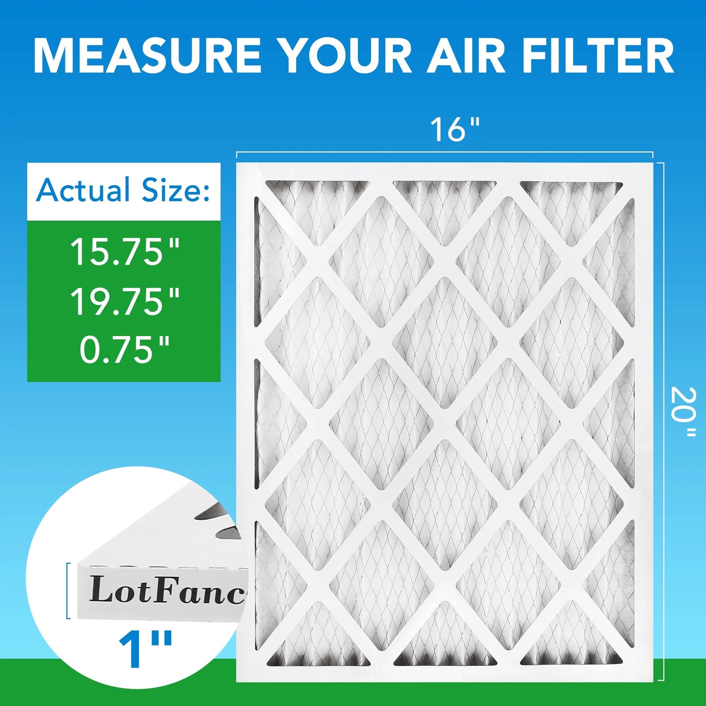 LotFancy 16x20x1 Air Filters, 4 Pack, MERV 8 Pleated HVAC AC Furnace Filters