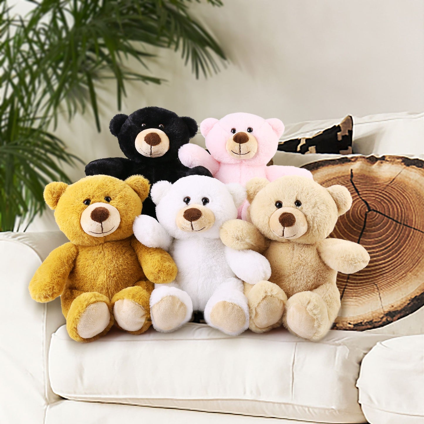 BenBen Teddy Bear Stuffed Animal, Set of 5, 10 inch Teddy Bear Bulk, Baby Bear Plush Toy for Baby Shower Decoratin, Gifts for Kids Baby (Brown/Dark Brown/White/Pink/Black)