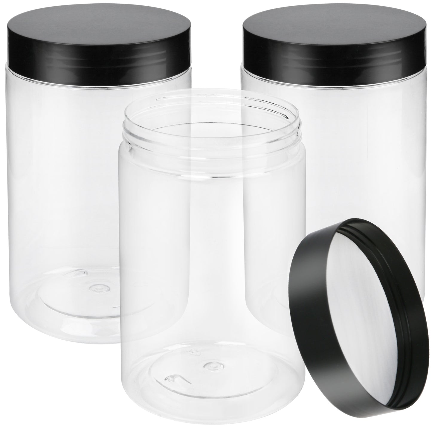 LotFancy Clear Plastic Food Storage Jar with Airtight Lid, 27 Ounce (3 Count)