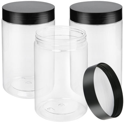 LotFancy Clear Plastic Food Storage Jar with Airtight Lid, 27 Ounce (3 Count)