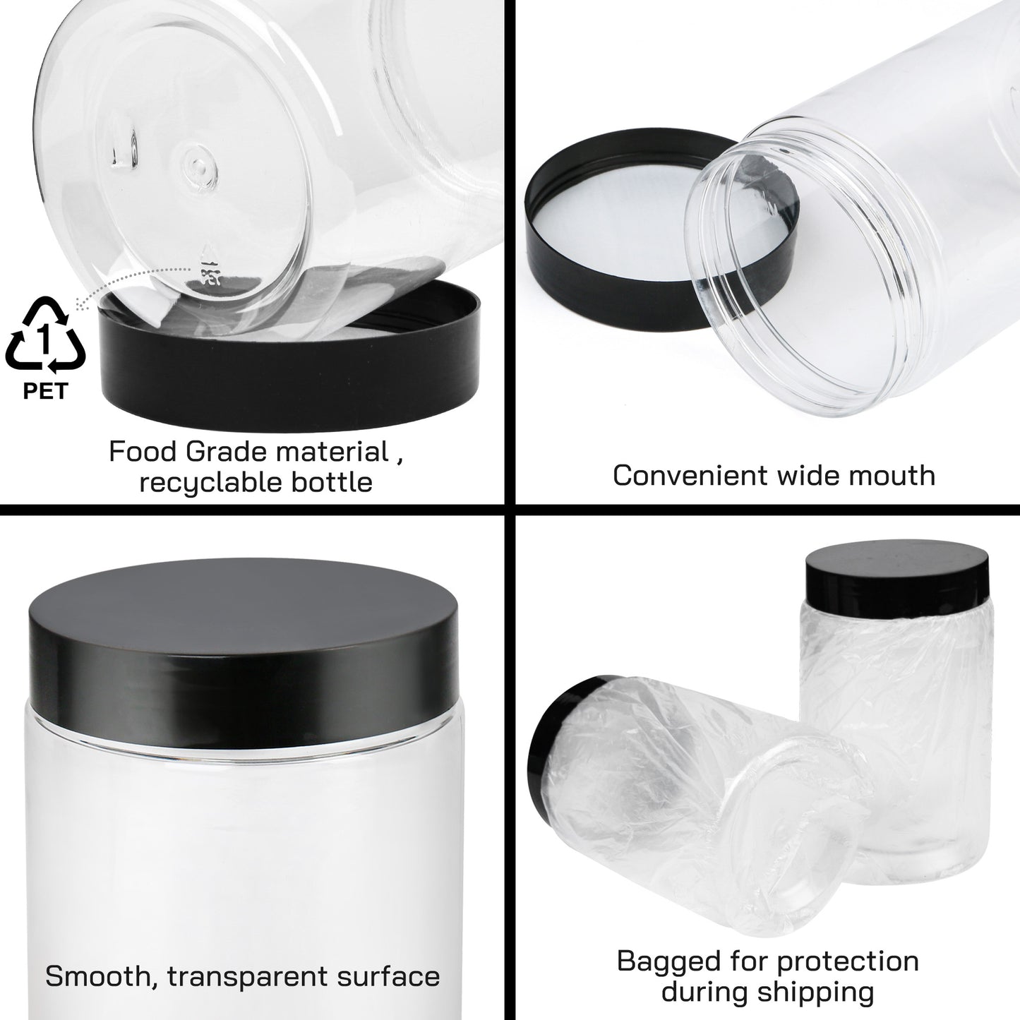 LotFancy Clear Plastic Food Storage Jar with Airtight Lid, 27 Ounce (3 Count)