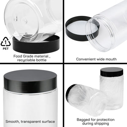 LotFancy Clear Plastic Food Storage Jar with Airtight Lid, 27 Ounce (3 Count)