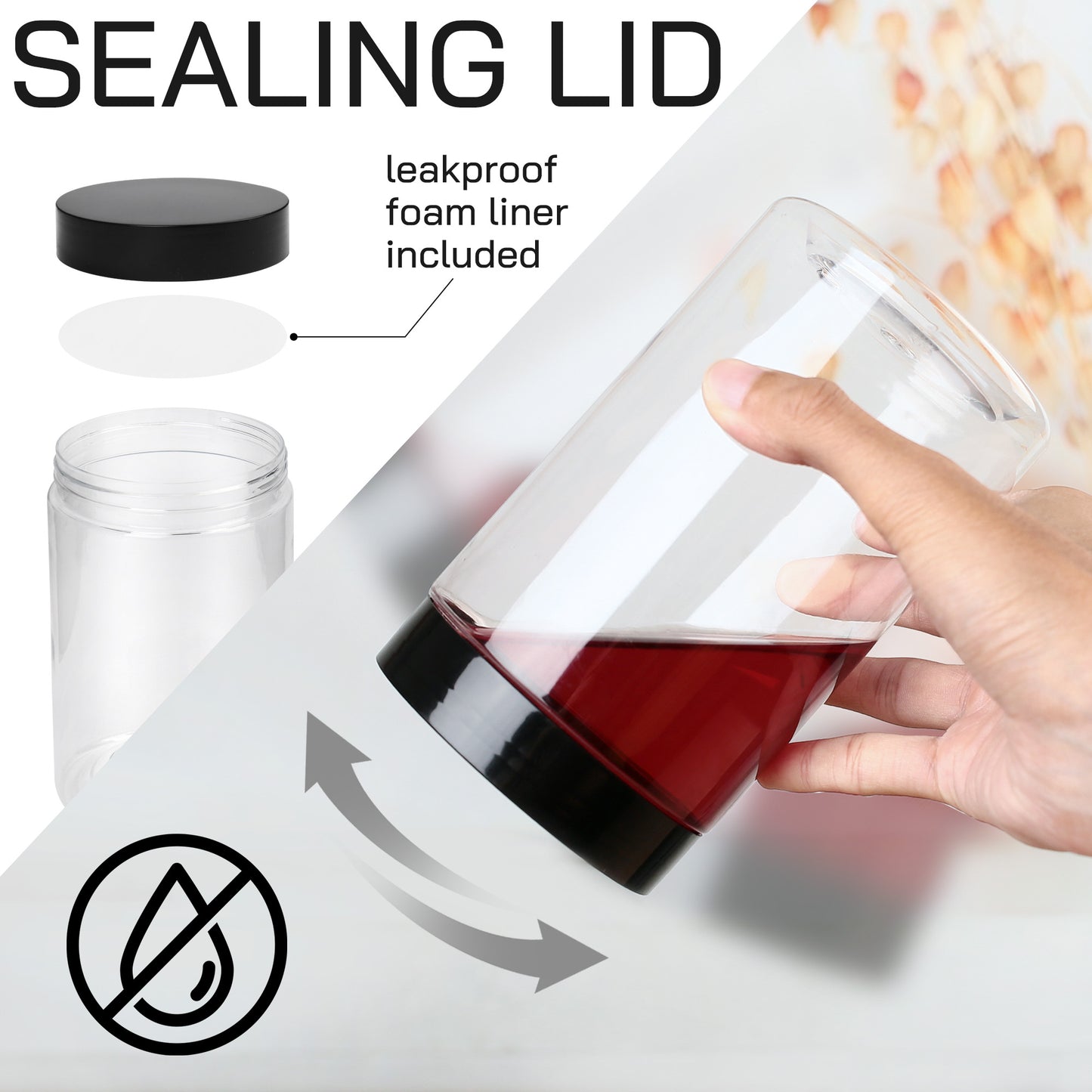 LotFancy Clear Plastic Food Storage Jar with Airtight Lid, 27 Ounce (3 Count)