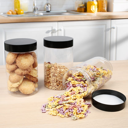 LotFancy Clear Plastic Food Storage Jar with Airtight Lid, 27 Ounce (3 Count)