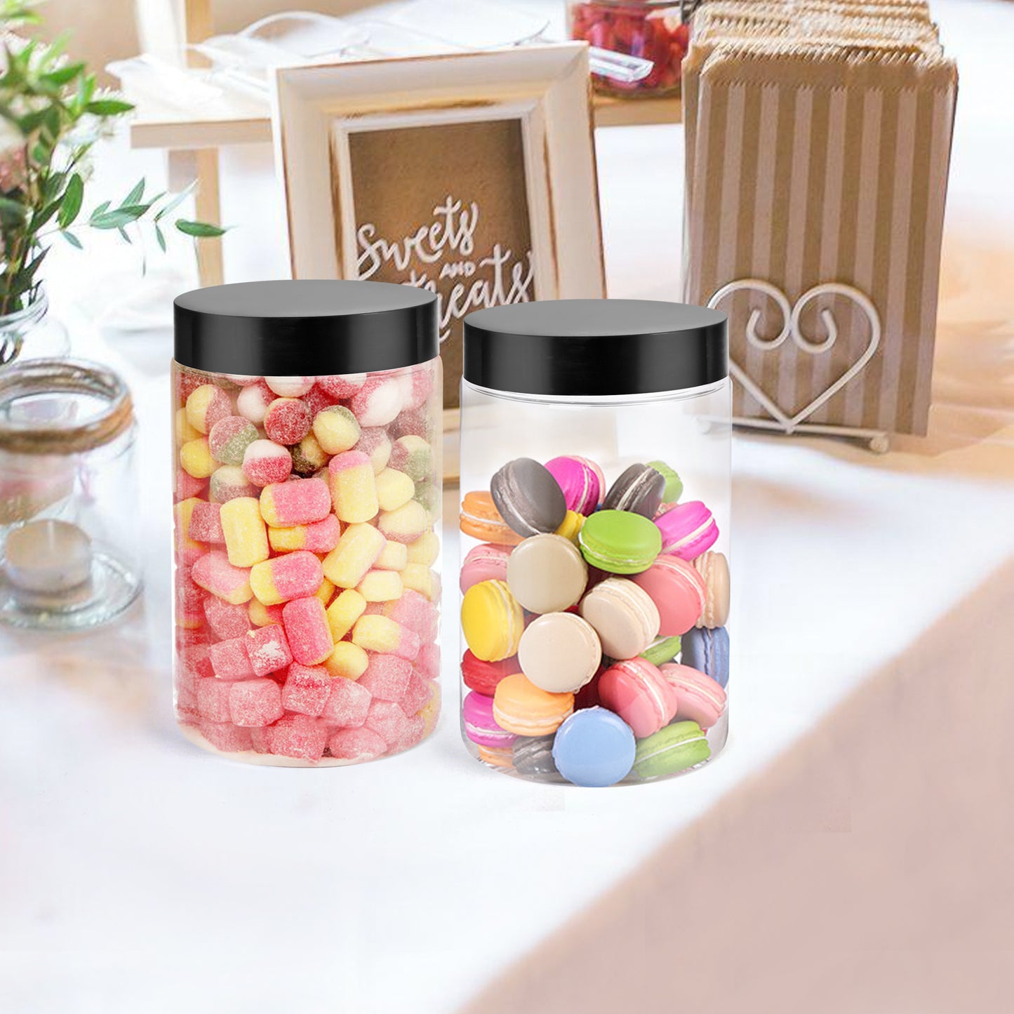LotFancy Clear Plastic Food Storage Jar with Airtight Lid, 27 Ounce (3 Count)
