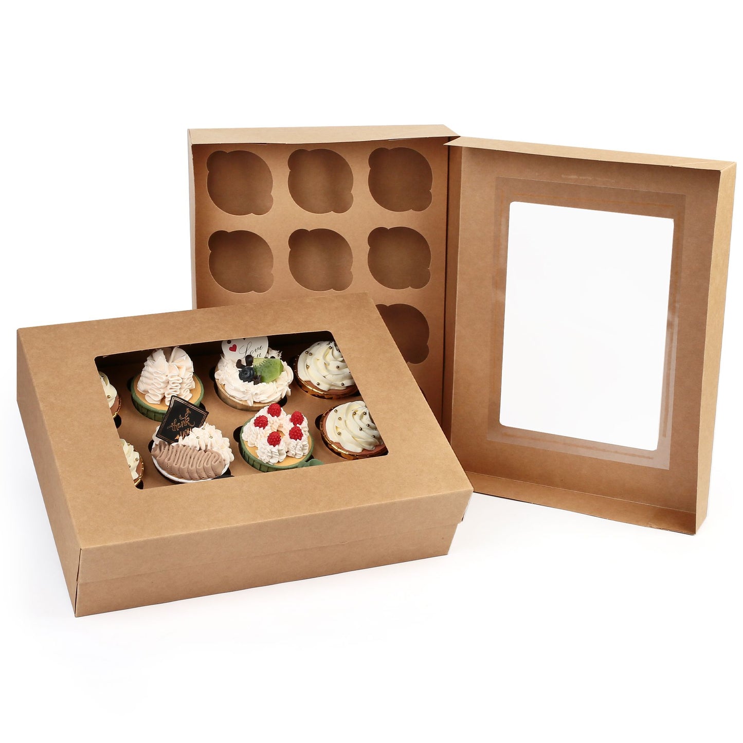 LotFancy Cupcake Boxes 12 Count, Dozen Cupcake Containers with Window and Inserts, White Bakery Boxes, Disposable Pastry Carrier Holders for Cookies, Treats, Dessert, Muffins