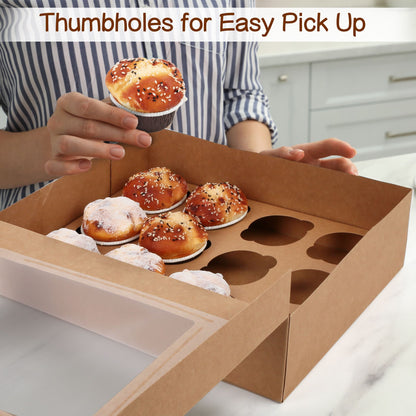 LotFancy Cupcake Boxes 12 Count, Dozen Cupcake Containers with Window and Inserts, White Bakery Boxes, Disposable Pastry Carrier Holders for Cookies, Treats, Dessert, Muffins