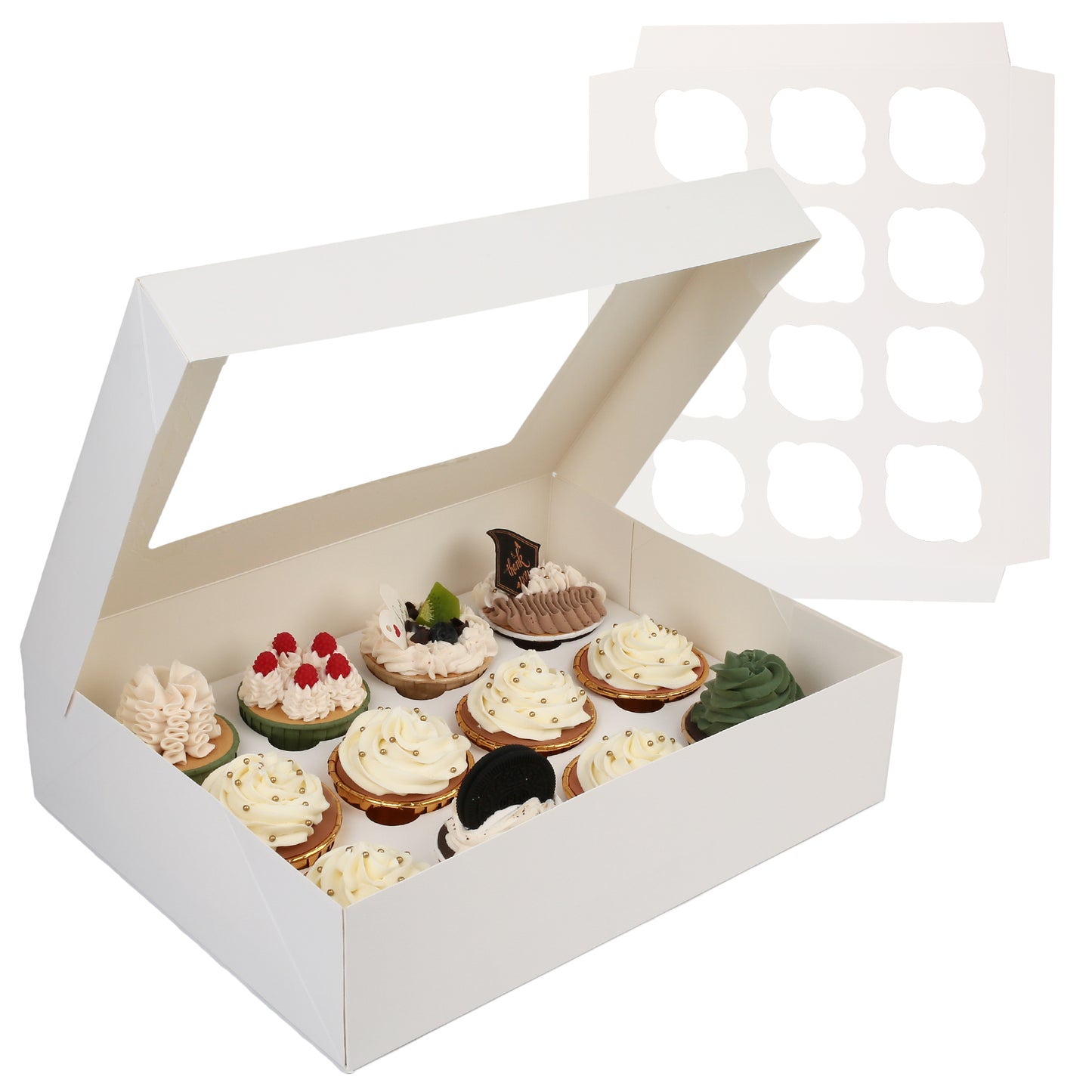 LotFancy 12 Count Cupcake Boxes,8 Pack Dozen Cupcake Containers with Window and Inserts