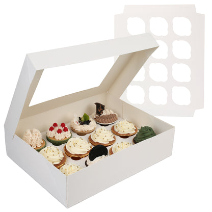 LotFancy 12 Count Cupcake Boxes,8 Pack Dozen Cupcake Containers with Window and Inserts