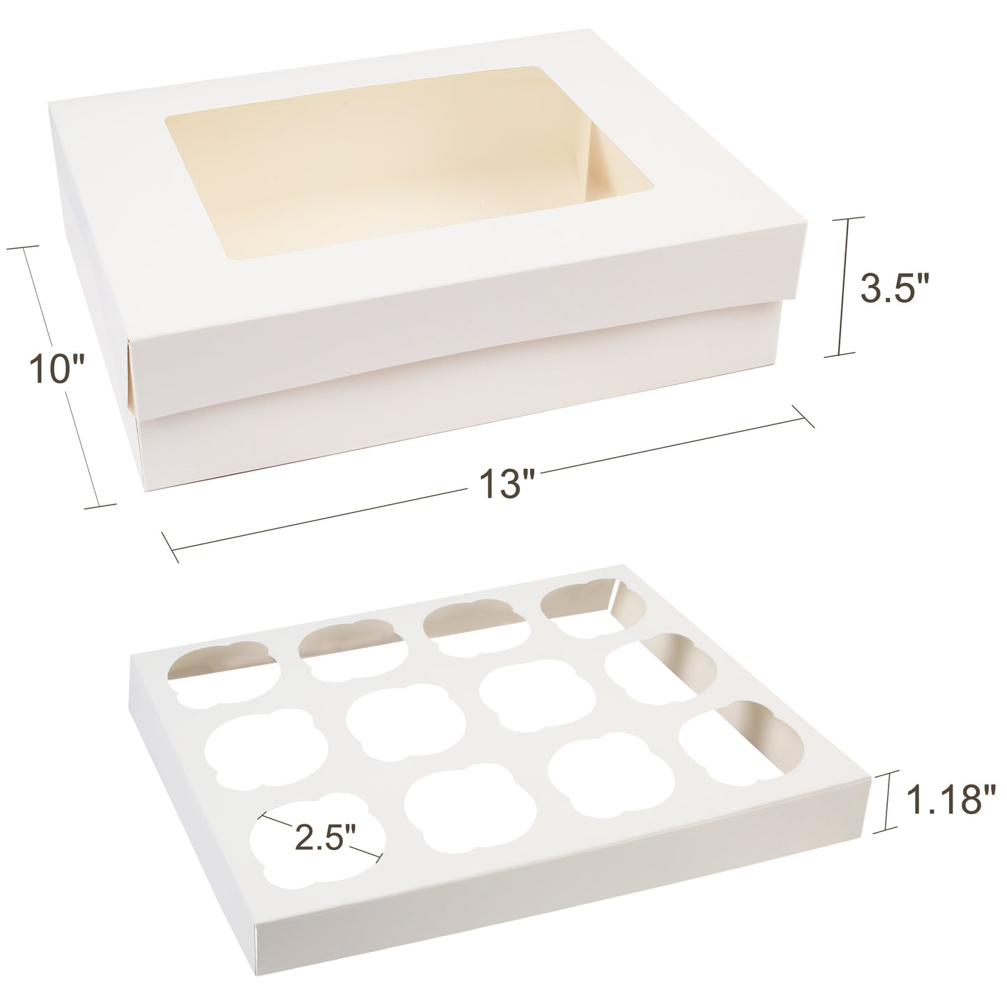 LotFancy Cupcake Boxes 12 Count, Dozen Cupcake Containers with Window and Inserts, White Bakery Boxes, Disposable Pastry Carrier Holders for Cookies, Treats, Dessert, Muffins