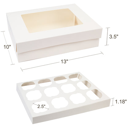 LotFancy Cupcake Boxes 12 Count, Dozen Cupcake Containers with Window and Inserts, White Bakery Boxes, Disposable Pastry Carrier Holders for Cookies, Treats, Dessert, Muffins