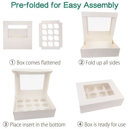 LotFancy 12 Count Cupcake Boxes,8 Pack Dozen Cupcake Containers with Window and Inserts
