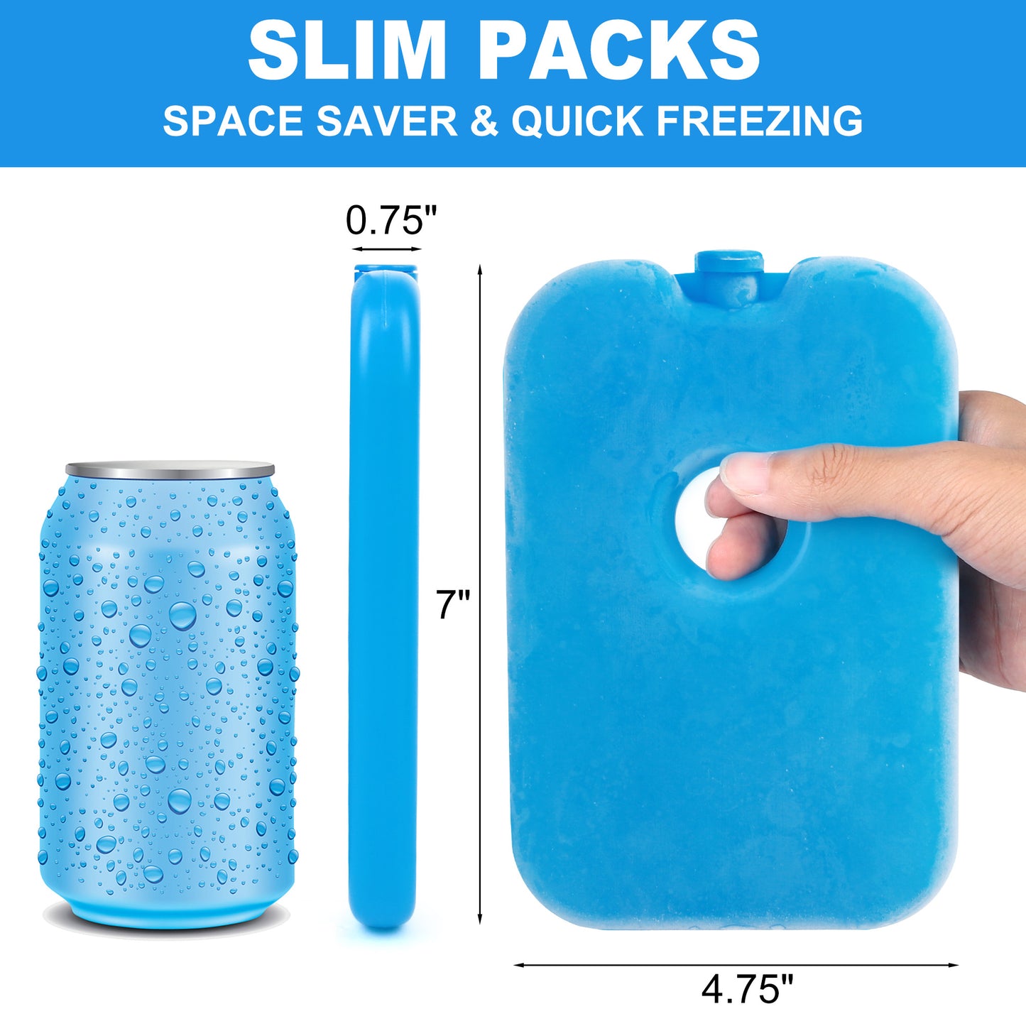 LotFancy Ice Packs for Cooler and Lunch Box, Reusable Freezer Packs for Lunch Bags, Slim Blue Ice Blocks, Long Lasting, Refreezable Flat Cool Packs for Food, Drinks, Milk