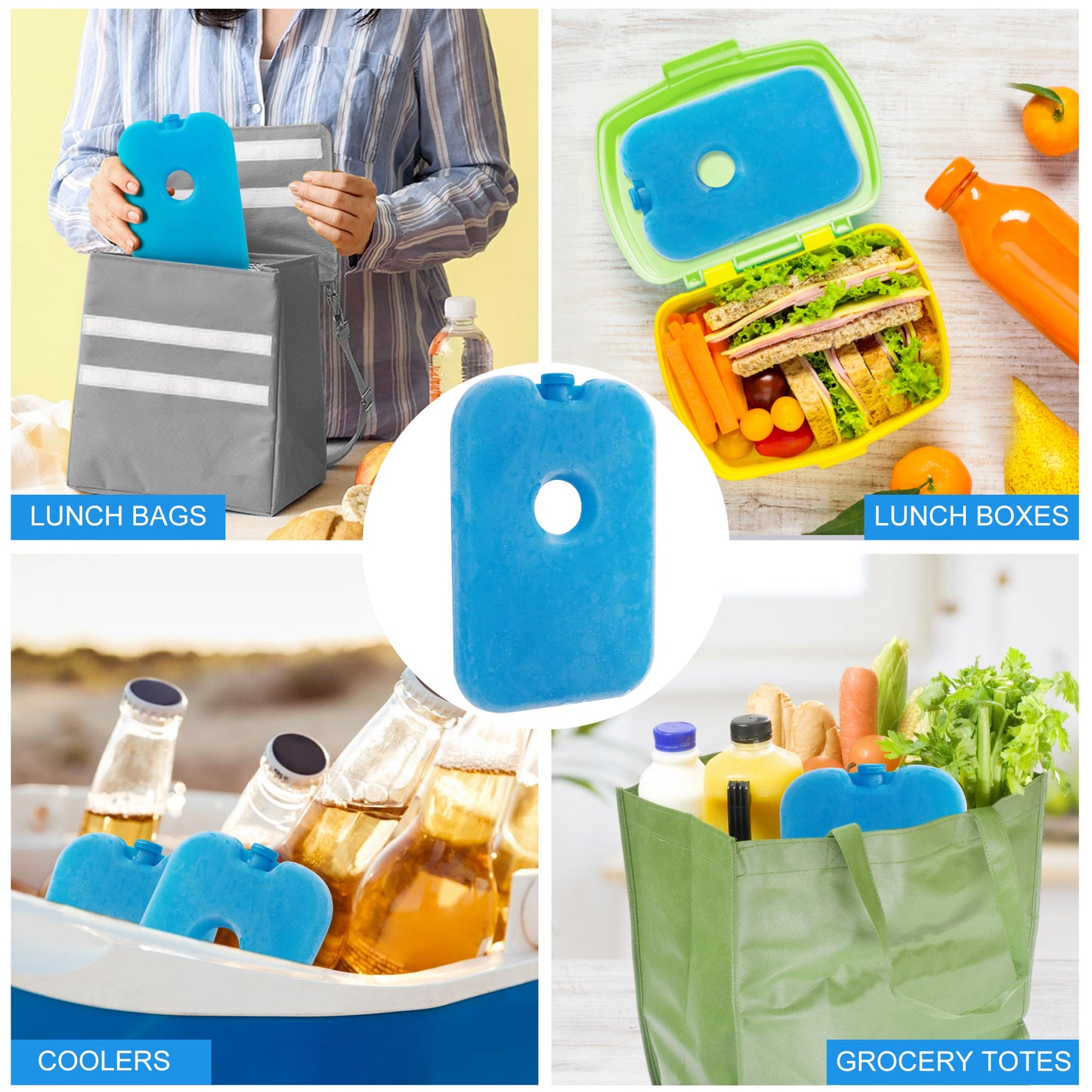 LotFancy Ice Packs for Cooler and Lunch Box, Reusable Freezer Packs for Lunch Bags, Slim Blue Ice Blocks, Long Lasting, Refreezable Flat Cool Packs for Food, Drinks, Milk