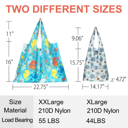 LotFancy Reusable Grocery Bags, Foldable Shopping Bags with Attached Pouch, Waterproof Nylon Grocery Bags