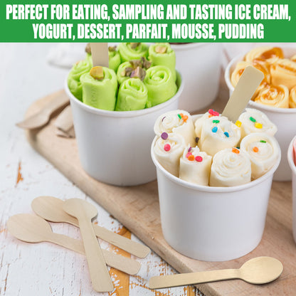 LotFancy 200 Mini Disposable Wooden Spoons, 4 in Compostable Small Tasting Sampling Spoons