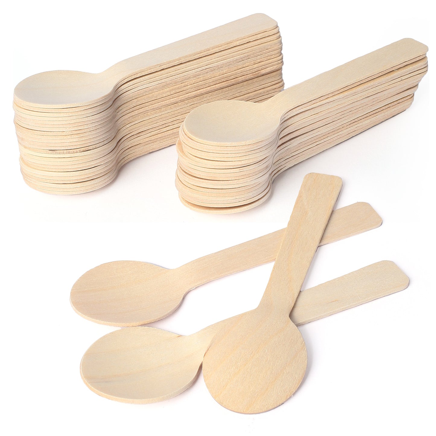 LotFancy 100 Mini Disposable Wooden Spoons, 4 in Compostable Small Tasting Sampling Spoons