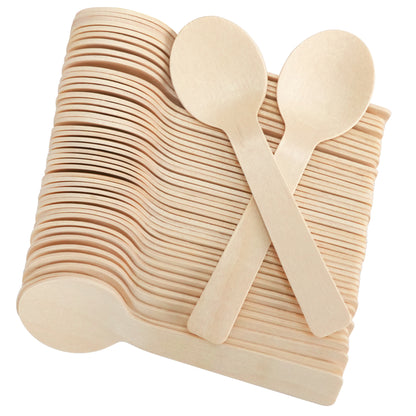 LotFancy 200 Mini Disposable Wooden Spoons, 4 in Compostable Small Tasting Sampling Spoons