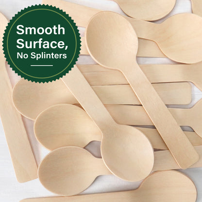 LotFancy 200 Mini Disposable Wooden Spoons, 4 in Compostable Small Tasting Sampling Spoons