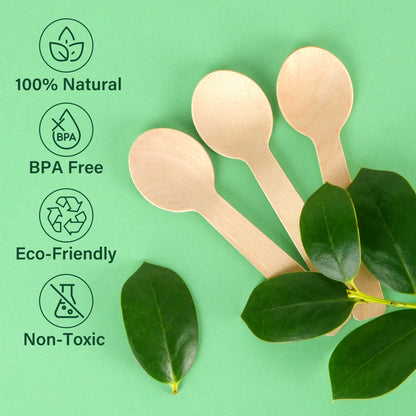 LotFancy 200 Mini Disposable Wooden Spoons, 4 in Compostable Small Tasting Sampling Spoons