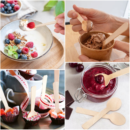 LotFancy 200 Mini Disposable Wooden Spoons, 4 in Compostable Small Tasting Sampling Spoons