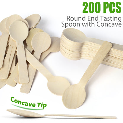 LotFancy Wooden Spoons, Disposable Tasting Sampling Spoons with Concave Tip, Biodegradable and Compostable