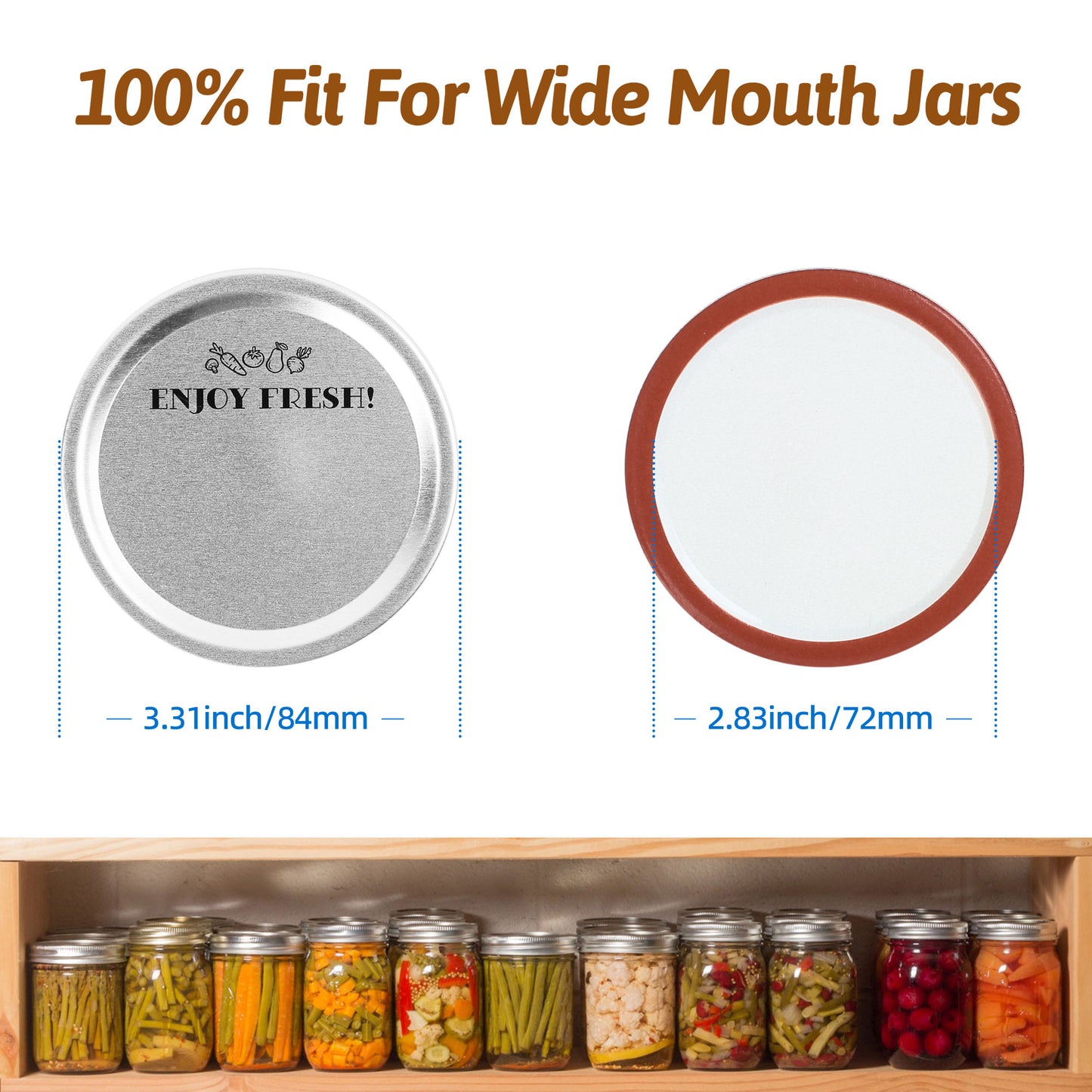 Canning Lids Wide Mouth, 114-Count, Mason Jar Lids for Ball, Kerr Jars, Split-Type Airtight Leakproof, Food Grade Material, Thick Metal Canning Tops, 100% Fit for Large Mouth Jars