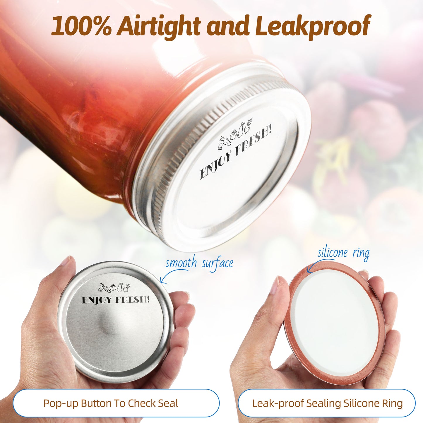 Canning Lids Wide Mouth, 114-Count, Mason Jar Lids for Ball, Kerr Jars, Split-Type Airtight Leakproof, Food Grade Material, Thick Metal Canning Tops, 100% Fit for Large Mouth Jars