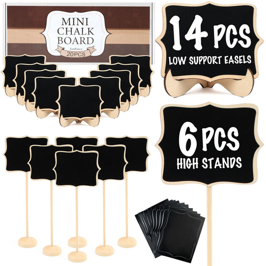 LotFancy Mini Chalkboard Signs 20 Pack with Support Easels and 10 Extra Stickers, Food Labels for Party Buffet Table, Weddings, Table Numbers, Message Board and Event Decorations