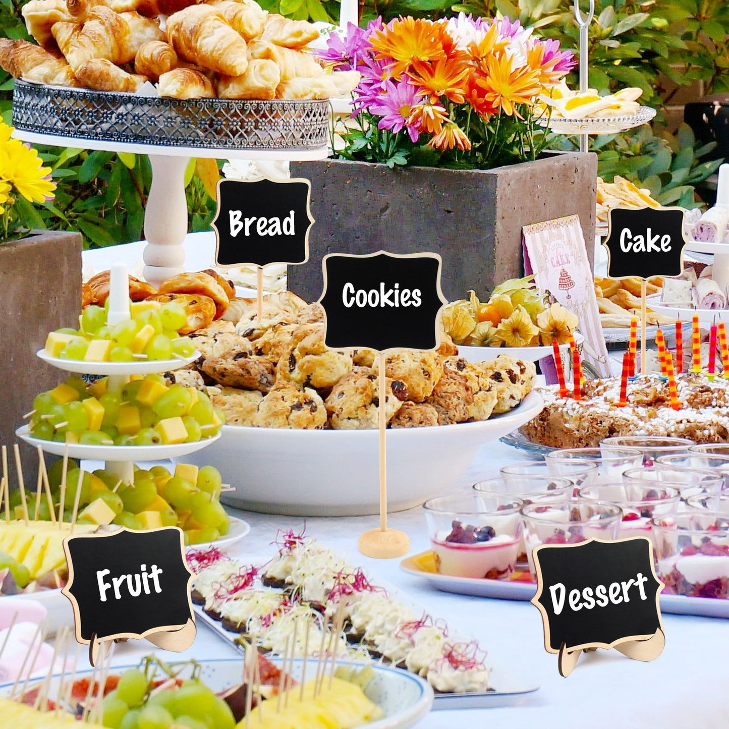 LotFancy Mini Chalkboard Signs 20 Pack with Support Easels and 10 Extra Stickers, Food Labels for Party Buffet Table, Weddings, Table Numbers, Message Board and Event Decorations