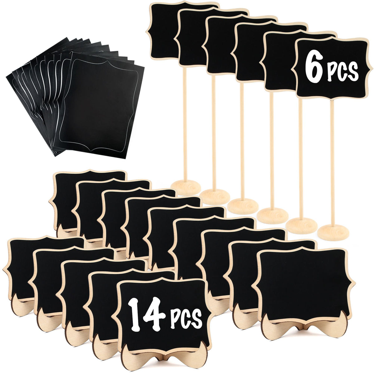 LotFancy 20 Pack Wood Mini Chalkboard Signs, Food Labels for Party Buffet, Black