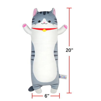 BenBen Long Cat Plush Pillow, Cat Stuffed Animal Body Pillow for Kids, 20 in, Grey