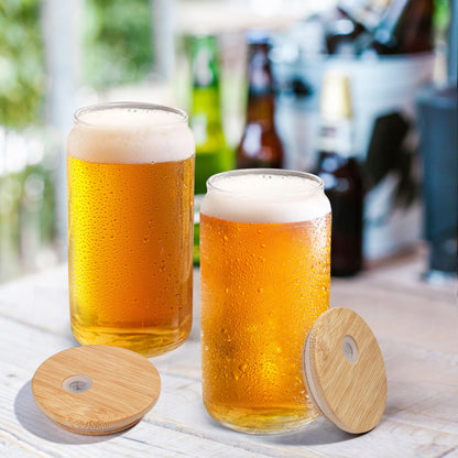 LotFancy 6Pcs Glass Cups with Bamboo Lids and Glass Straw, 16oz Can Shaped Drinking Glasses