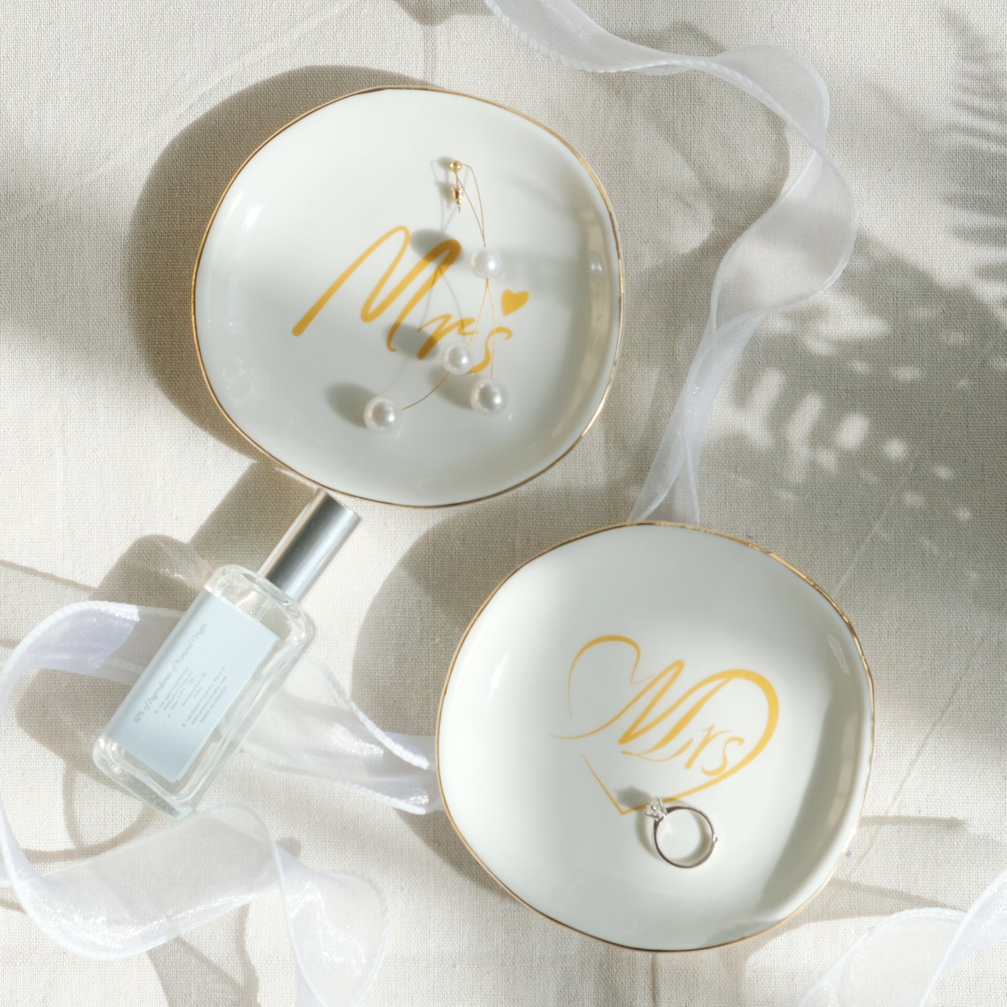 LotFancy Jewelry Dish Holder, Mrs Gold Trinket Dish Ring Dish Tray, Wedding Gift for Bride