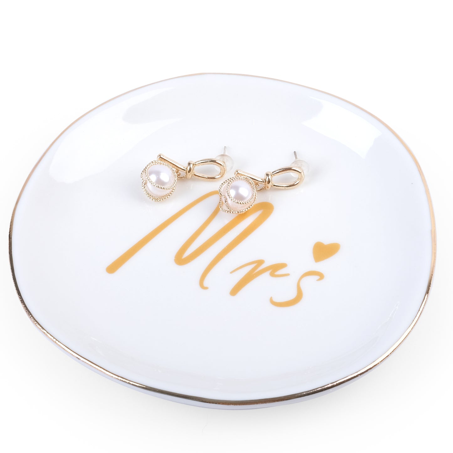 LotFancy Ring Dish Holder, Mrs Ceramic Gold Trinket Dish, Jewelry Dish Gift for Bride, Girlfriend, Wife