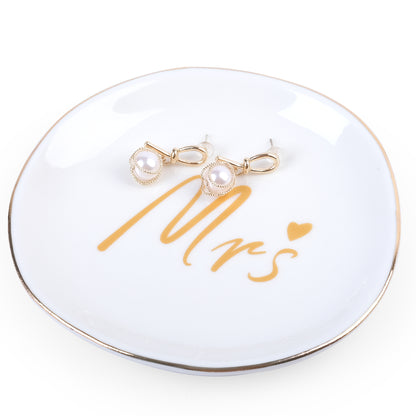 LotFancy Ring Dish Holder, Mrs Ceramic Gold Trinket Dish, Jewelry Dish Gift for Bride, Girlfriend, Wife