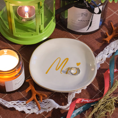 LotFancy Ring Dish Holder, Mrs Ceramic Gold Trinket Dish, Jewelry Dish Gift for Bride, Girlfriend, Wife