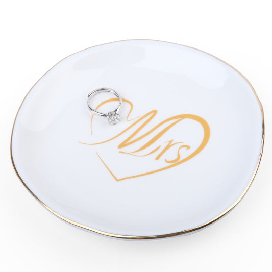 LotFancy Jewelry Dish Holder, Mrs Gold Trinket Dish Ring Dish Tray, Wedding Gift for Bride