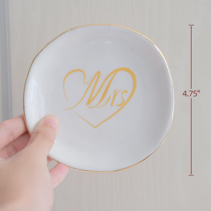 LotFancy Jewelry Dish Holder, Mrs Gold Trinket Dish Ring Dish Tray, Wedding Gift for Bride