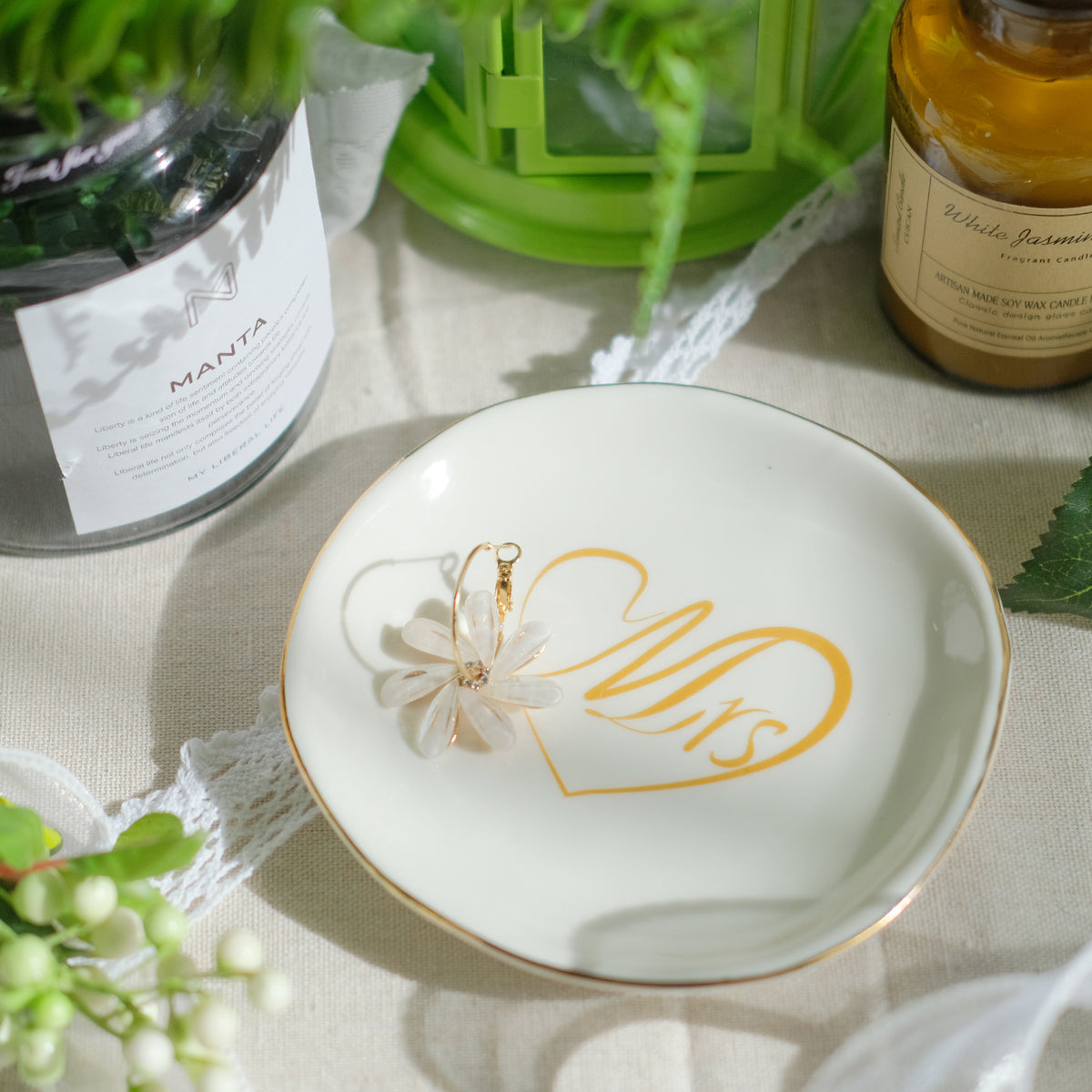 LotFancy Jewelry Dish Holder, Mrs Gold Trinket Dish Ring Dish Tray, Wedding Gift for Bride