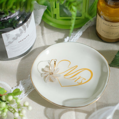 LotFancy Jewelry Dish Holder, Mrs Gold Trinket Dish Ring Dish Tray, Wedding Gift for Bride