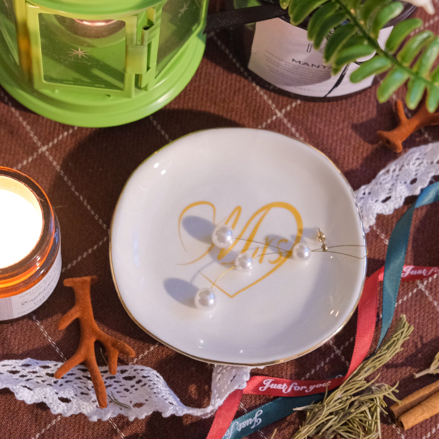LotFancy Jewelry Dish Holder, Mrs Gold Trinket Dish Ring Dish Tray, Wedding Gift for Bride