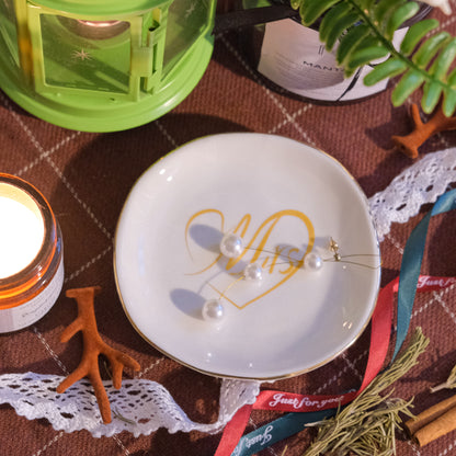 LotFancy Jewelry Dish Holder, Mrs Gold Trinket Dish Ring Dish Tray, Wedding Gift for Bride