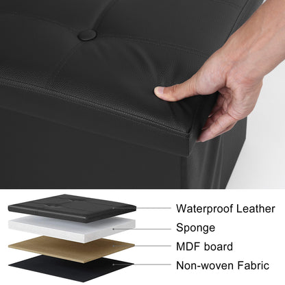 LotFancy 17 in Storage Ottoman Cube, Foot Stool Ottoman, Black Faux Leather, 17x13x13 in