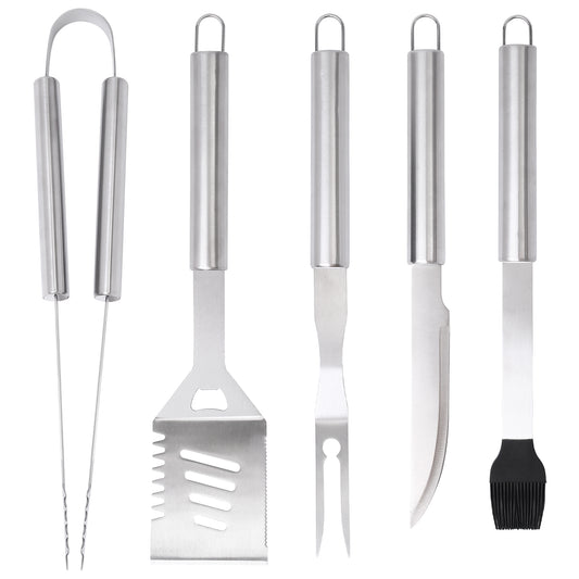 LotFancy Grill Accessories Set, 5Pcs BBQ Barbeque Tools, Spatulas, Tongs, Scraper , Fork, Brush