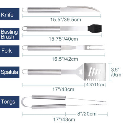 LotFancy Grill Accessories Set, 5Pcs BBQ Barbeque Tools, Spatulas, Tongs, Scraper , Fork, Brush