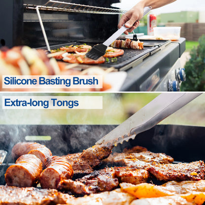 LotFancy Grill Accessories Set, 5Pcs BBQ Barbeque Tools, Spatulas, Tongs, Scraper , Fork, Brush
