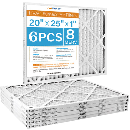 LotFancy 20x25x1 Air Filters, 6 Pack, MERV 8 Pleated HVAC AC Furnace Filters