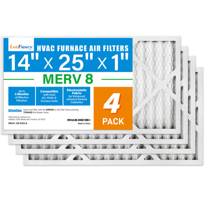 LotFancy 14x25x1 Air Filters, MERV 8 Pleated HVAC AC Furnace Air Filters, 4 Pack