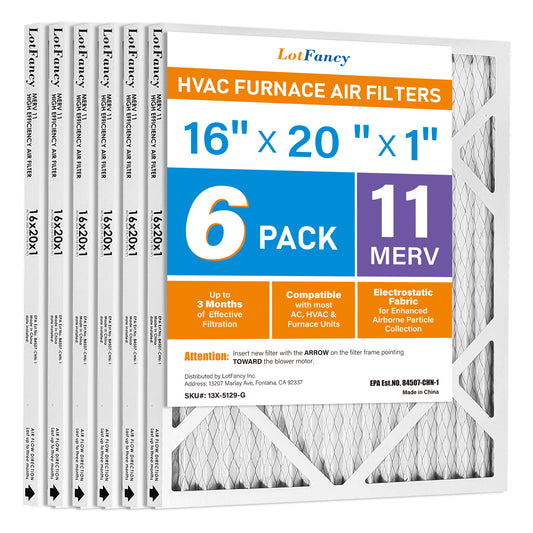 LotFancy 16x20x1 Air Filters, MERV 11 Pleated HVAC AC Furnace Air Filters, 6 Pack
